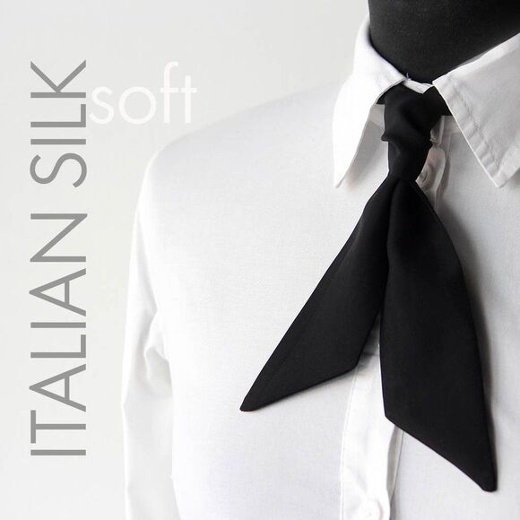 Black Solid Silk Skinny Scarf‎ - Picture 7 of 7
